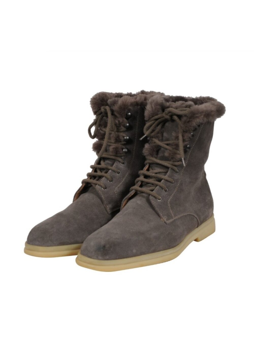 Loro Piana Snow Dream Boots US 8 EU 41 Gray Suede Lace Up Beaver Fur Lined Hike